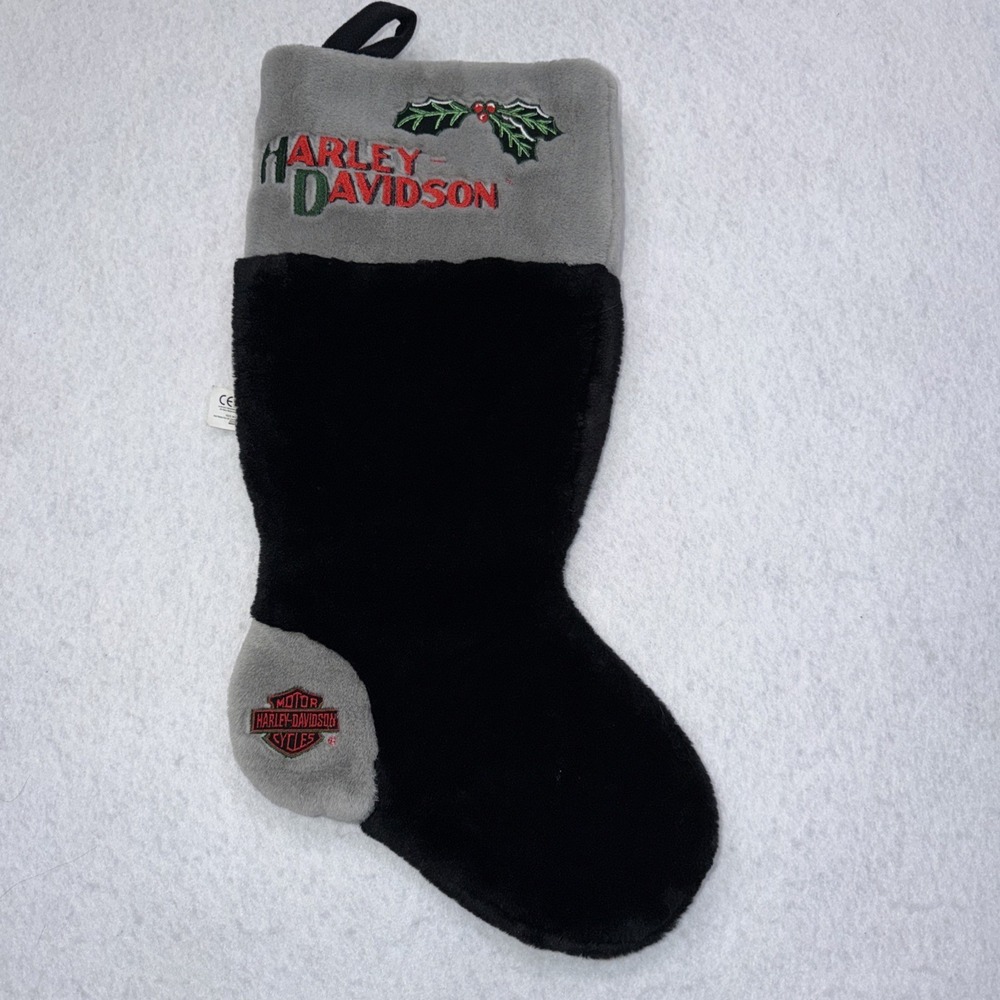Vintage Harley Davidson Christmas‎ Stocking Vintage 1999 Plush Black Embroidered